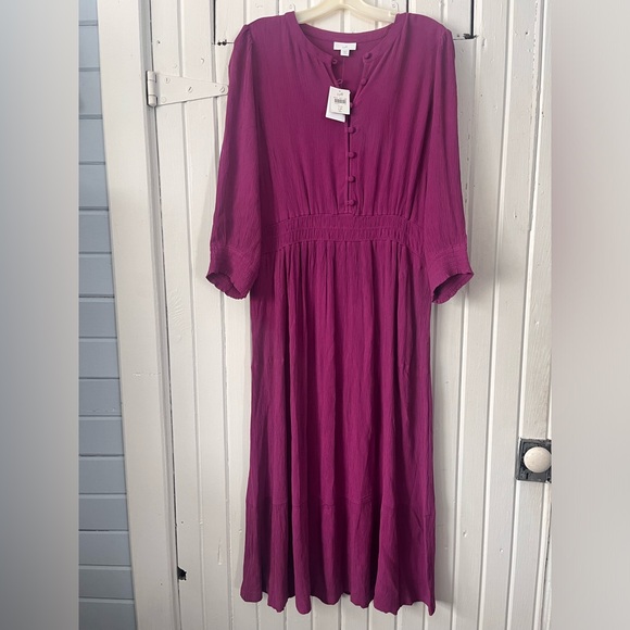 NWT J. Jill Smocked-Details Tiered Dress SZ Large Petite, Plum - Picture 3 of 8